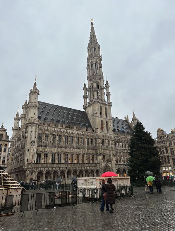 Lâ€™albero di novembre sulla Grand Place di Bruxelles, quasi pronto per lâ€™accensione e la promozione ad albero di Natale
